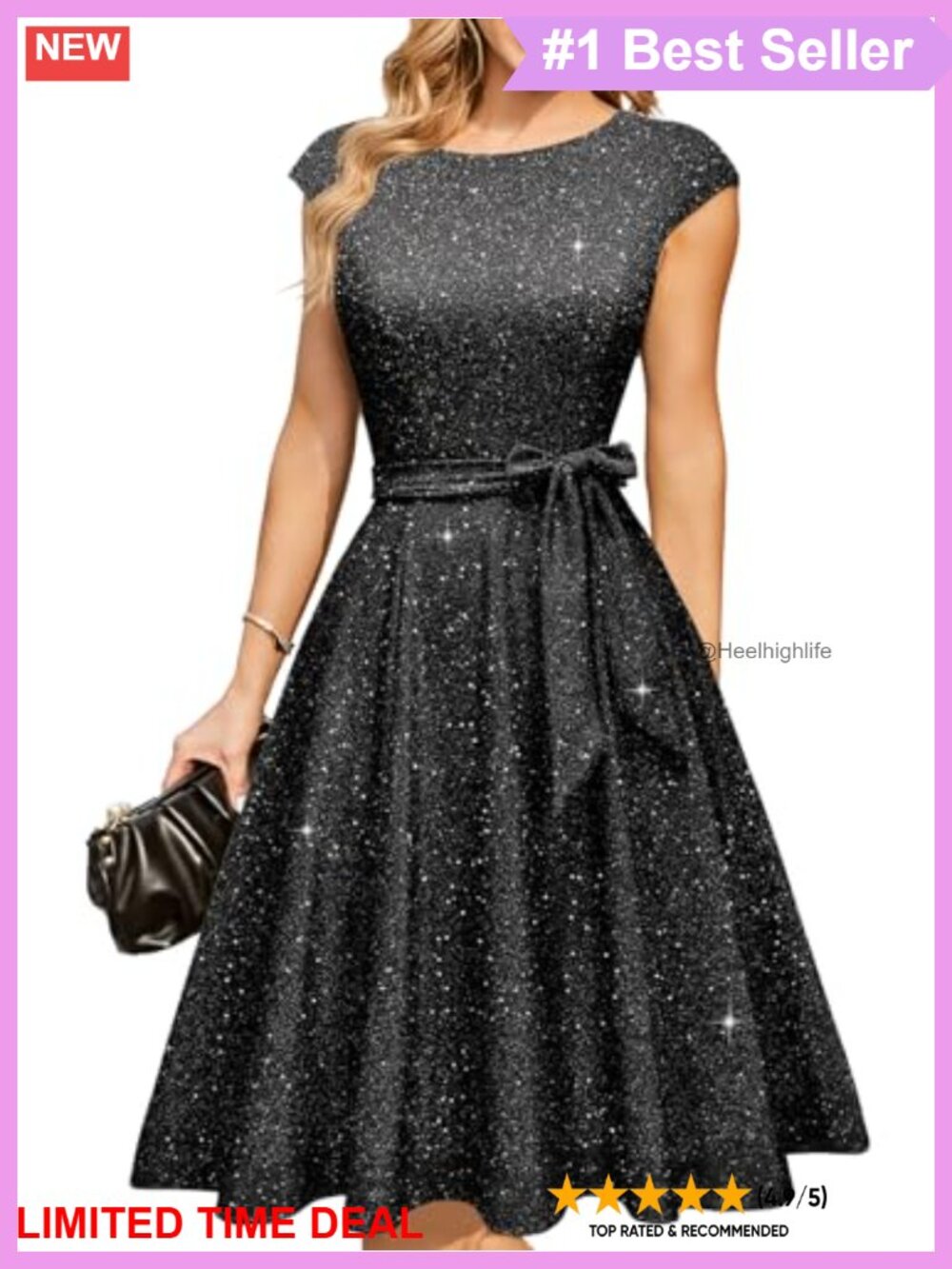 Sequin Midi A-Line Cocktail Dress Cap Sleeve Wedding Guest